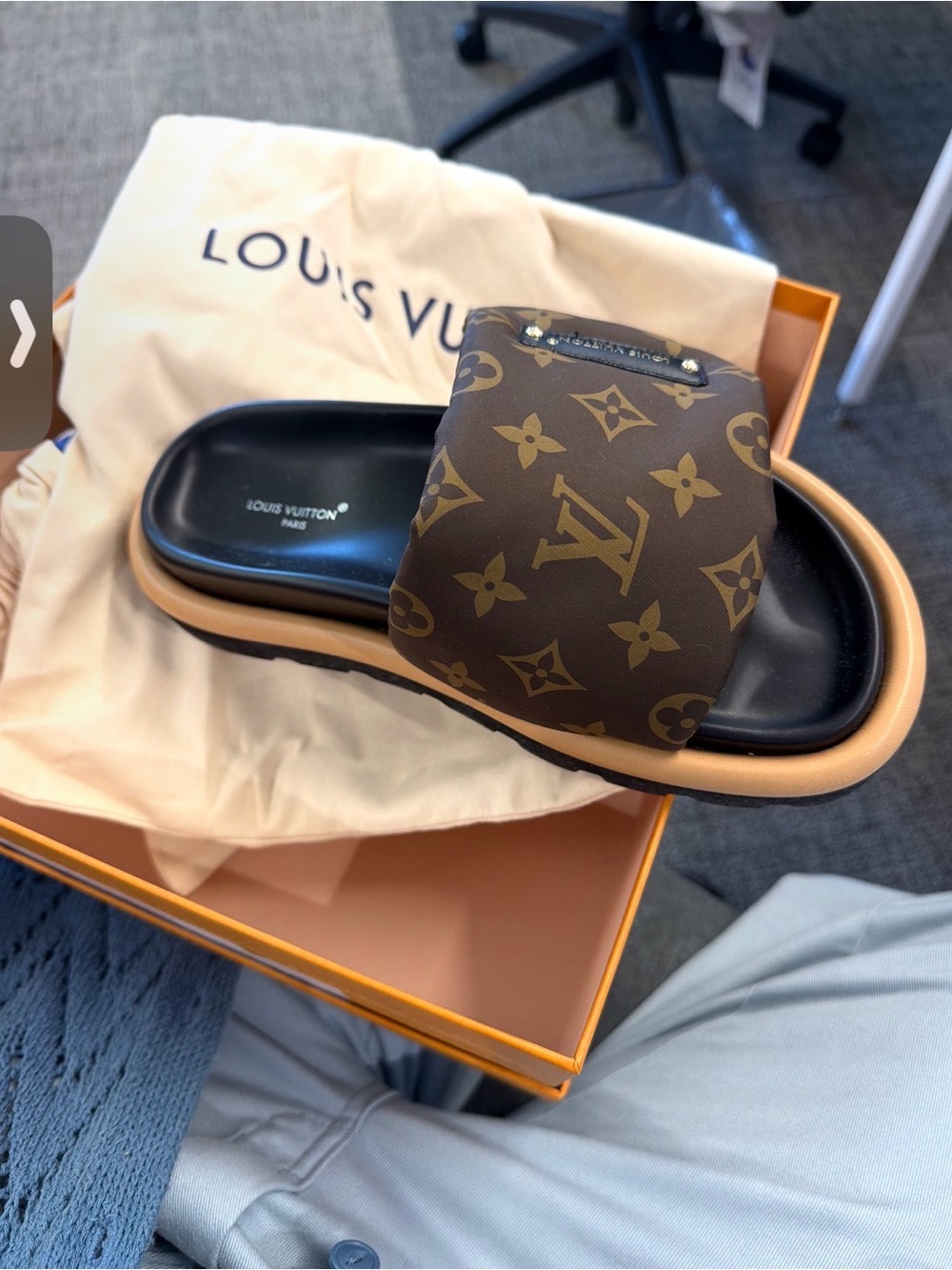 Louis Vuitton Brown monogram with Black Footbed pillow pool slides